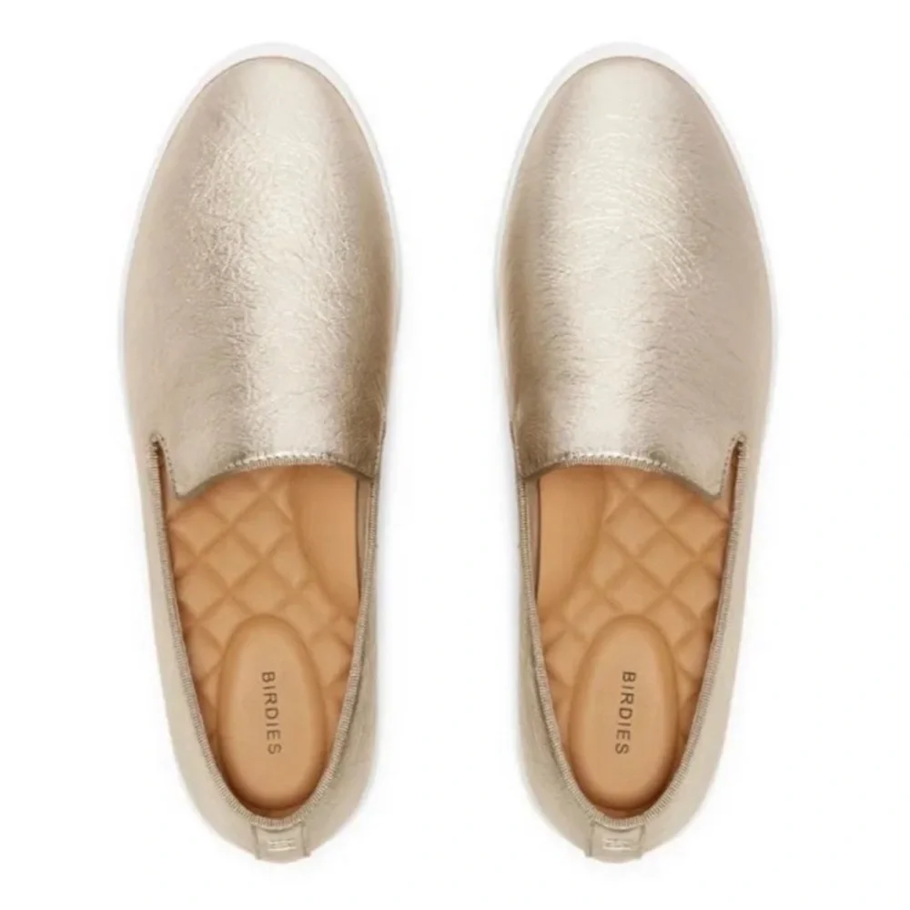 Birdies The Swift gold leather slip-on sneakers loafers size 9.5